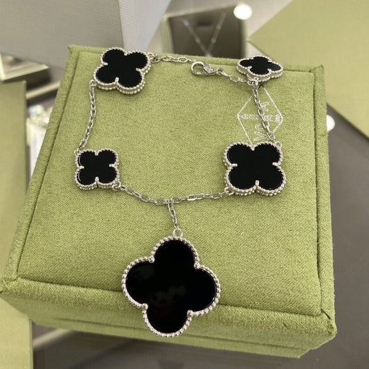 [Mystic Crown]CLOVER 5 MOTIFS SIVLER ONYX BRACELET