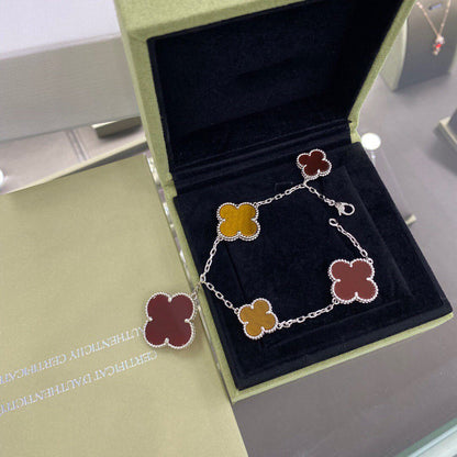 [Mystic Crown]CLOVER 5 MOTIFS SIVLER CARNELIAN TIGER EYE BRACELET