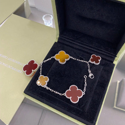 [Mystic Crown]CLOVER 5 MOTIFS SIVLER CARNELIAN TIGER EYE BRACELET