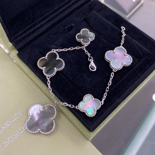 [Mystic Crown]CLOVER 5 MOTIFS SIVLER DARK MOP BRACELET