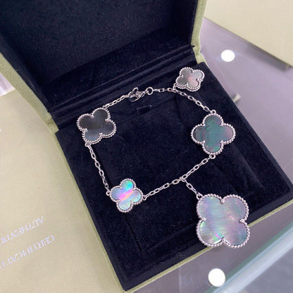 [Mystic Crown]CLOVER 5 MOTIFS SIVLER DARK MOP BRACELET