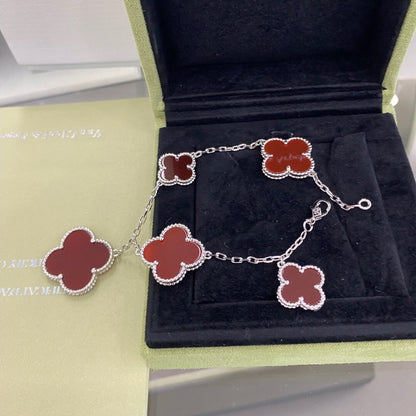 [Mystic Crown]CLOVER 5 MOTIFS SIVLER CARNELIAN BRACELET