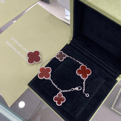 [Mystic Crown]CLOVER 5 MOTIFS SIVLER CARNELIAN BRACELET