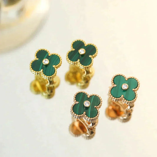 [Mystic Crown]CLOVER MEDIUM 1 MOTIFS MALACHITE DIAMOND EARRINGS
