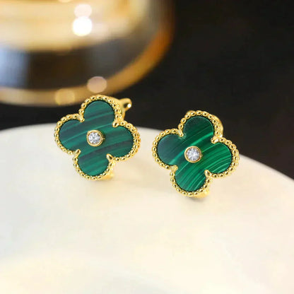 [Mystic Crown]CLOVER MEDIUM 1 MOTIFS MALACHITE DIAMOND EARRINGS