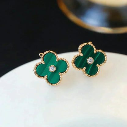 [Mystic Crown]CLOVER MEDIUM 1 MOTIFS MALACHITE DIAMOND EARRINGS