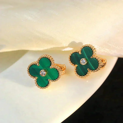 [Mystic Crown]CLOVER MEDIUM 1 MOTIFS MALACHITE DIAMOND EARRINGS