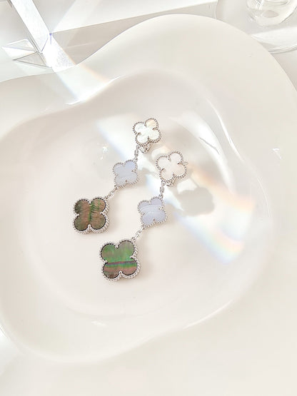 [Mystic Crown]CLOVER 3 MOTIFS CHALCEDONY DARK MOP SILVER EARRINGS