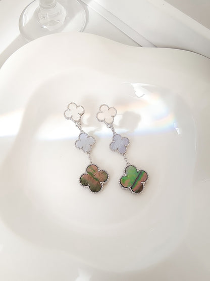 [Mystic Crown]CLOVER 3 MOTIFS CHALCEDONY DARK MOP SILVER EARRINGS
