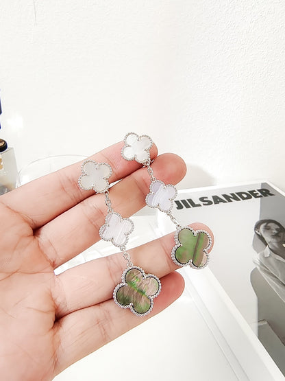 [Mystic Crown]CLOVER 3 MOTIFS CHALCEDONY DARK MOP SILVER EARRINGS
