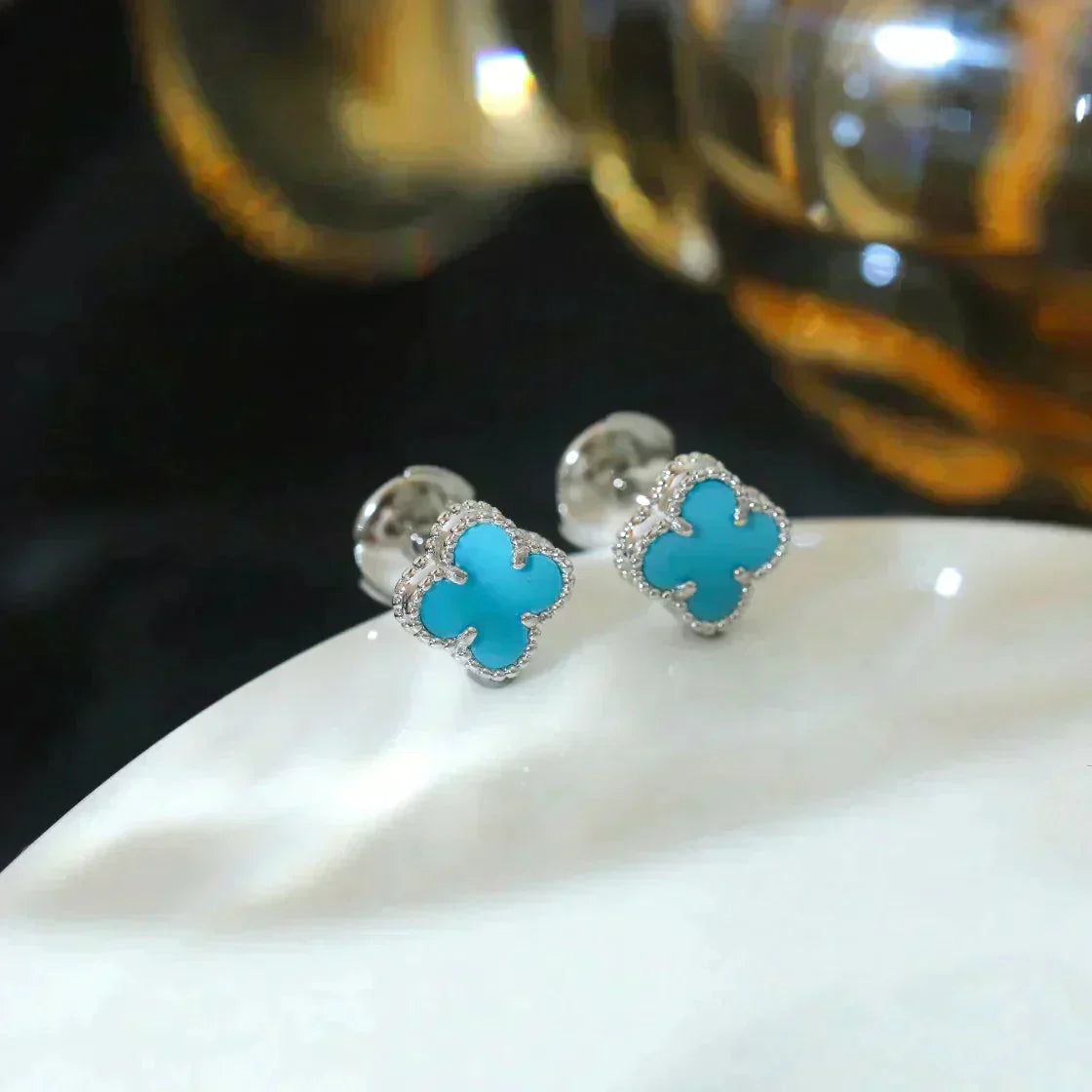 [Mystic Crown]CLOVER MINI 9.5MM ONYX STUD EARRINGS SILVER