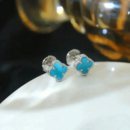 [Mystic Crown]CLOVER MINI 9.5MM ONYX STUD EARRINGS SILVER