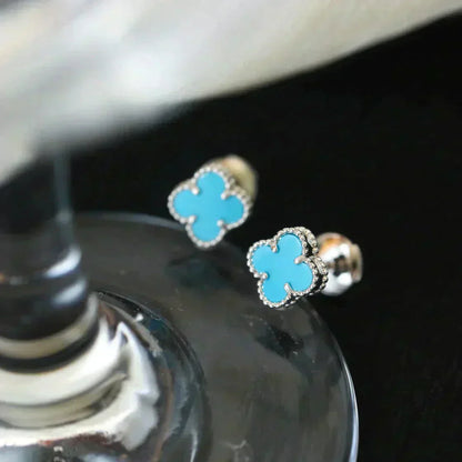 [Mystic Crown]CLOVER MINI 9.5MM ONYX STUD EARRINGS SILVER