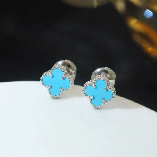[Mystic Crown]CLOVER MINI 9.5MM ONYX STUD EARRINGS SILVER