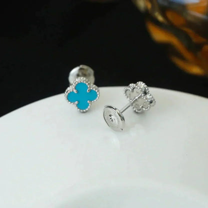 [Mystic Crown]CLOVER MINI 9.5MM ONYX STUD EARRINGS SILVER