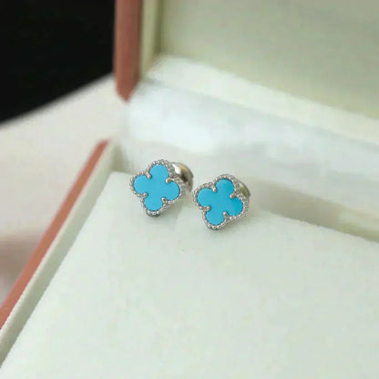 [Mystic Crown]CLOVER MINI 9.5MM ONYX STUD EARRINGS SILVER