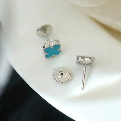 [Mystic Crown]CLOVER MINI 9.5MM ONYX STUD EARRINGS SILVER