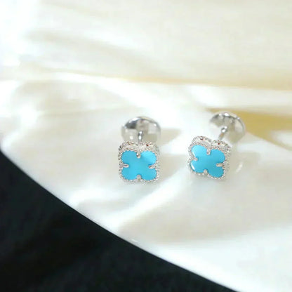 [Mystic Crown]CLOVER MINI 9.5MM ONYX STUD EARRINGS SILVER