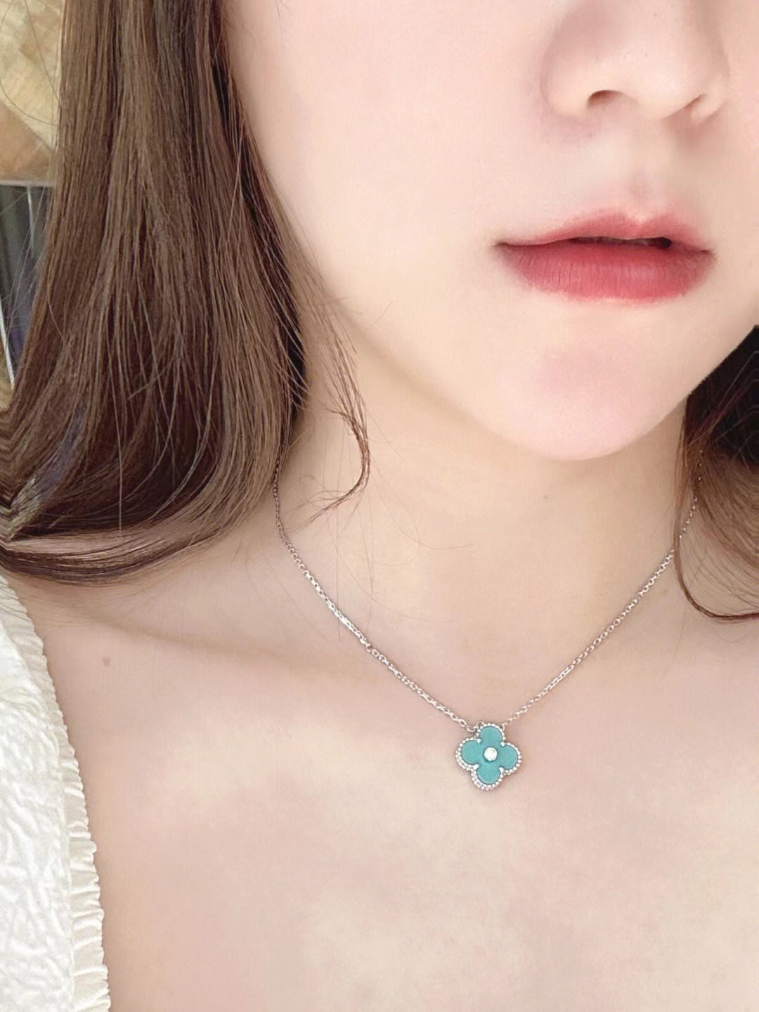 [Mystic Crown]CLOVER 1 DIAMOND LIGHT BLUE SILVER NECKLACE
