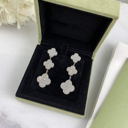 [Mystic Crown]CLOVER 3 MOTIF DIAMOND SILVER DROP EARRINGS