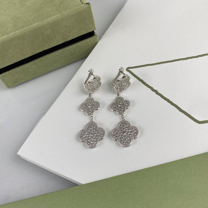 [Mystic Crown]CLOVER 3 MOTIF DIAMOND SILVER DROP EARRINGS