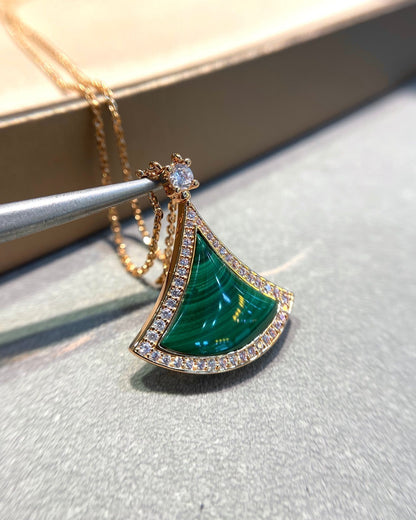 [Mystic Crown]DREAM MALACHITE DIAMOND PAVED PINK GOLD NECKLACE