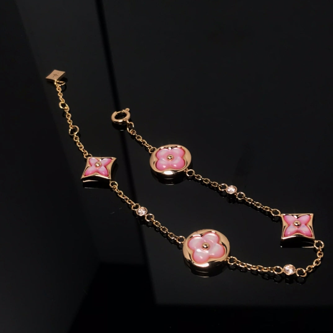 [Mystic Crown]STAR AND SUN 4 MOTIF PINK MOP PINK GOLD BRACELET