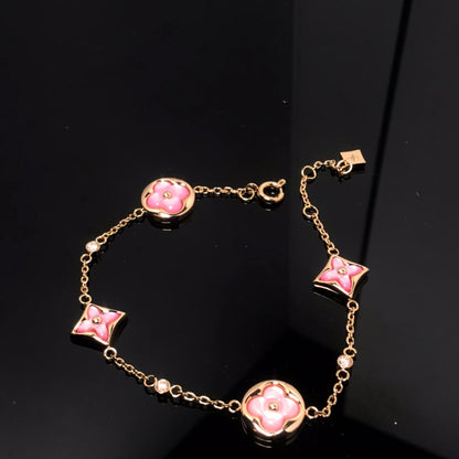 [Mystic Crown]STAR AND SUN 4 MOTIF PINK MOP PINK GOLD BRACELET