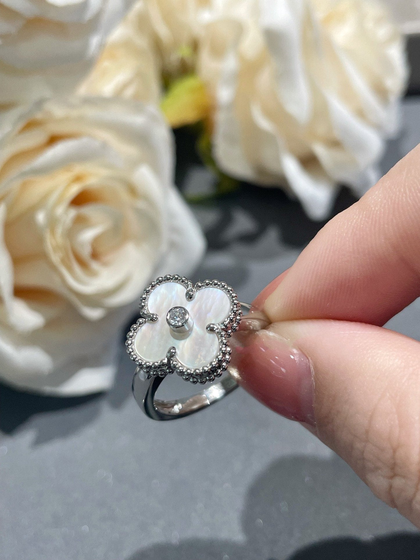 [Mystic Crown]CLOVER SILVER MOP DIAMOND RING