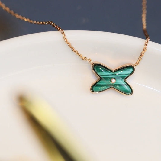 [Mystic Crown]JEUX MALACHITE 1 DIAMOND PINK GOLD NECKLACE