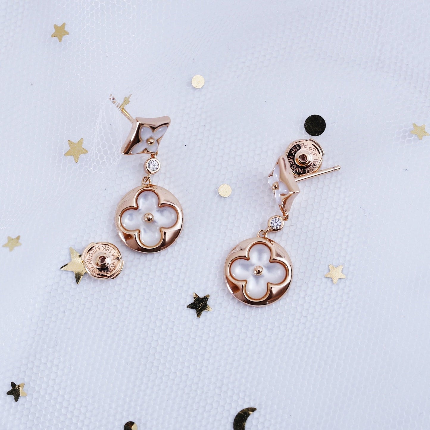 [Mystic Crown]STAR AND SUN PINK GOLD MOP DROP EARRINGS