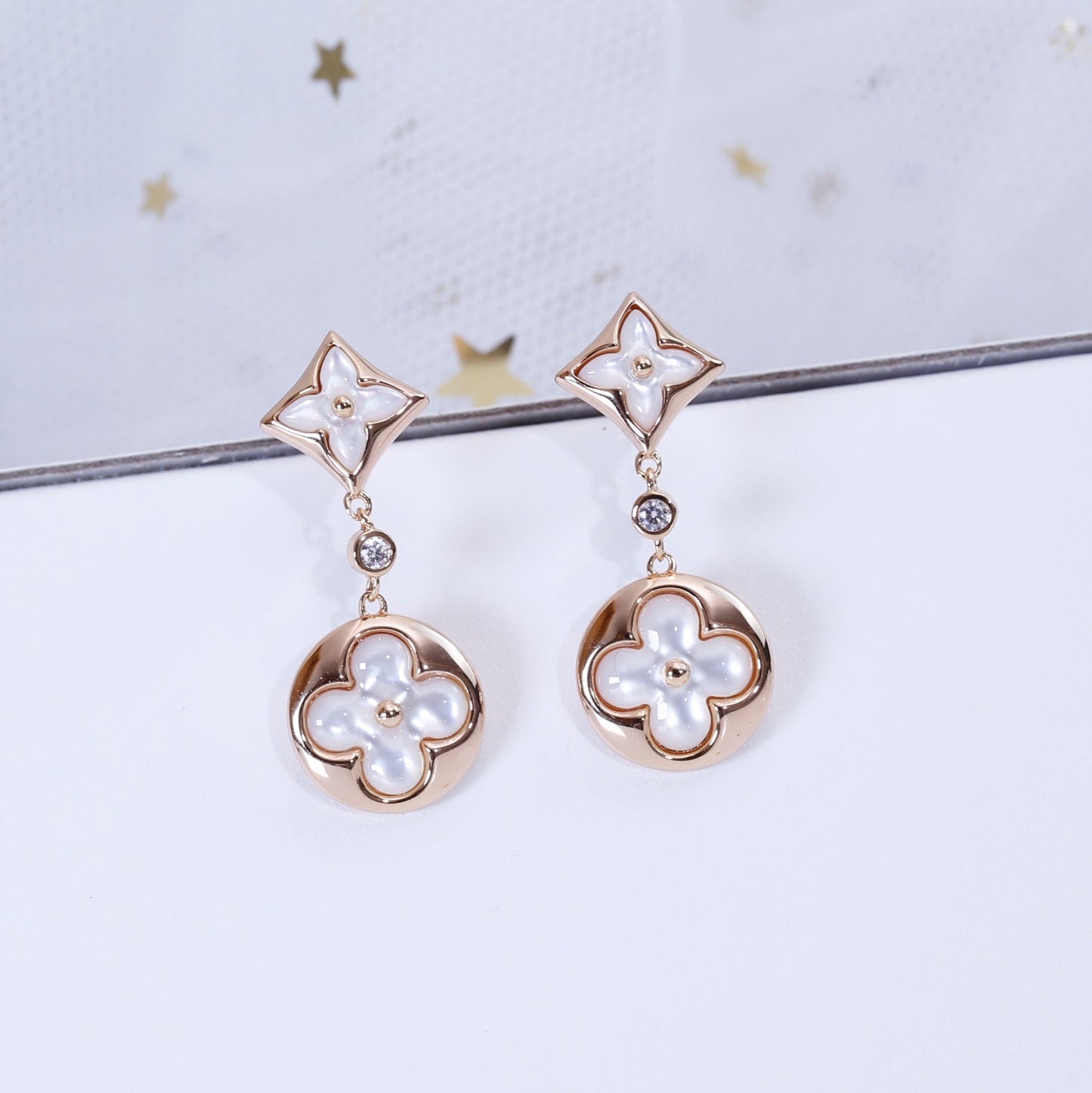 [Mystic Crown]STAR AND SUN PINK GOLD MOP DROP EARRINGS