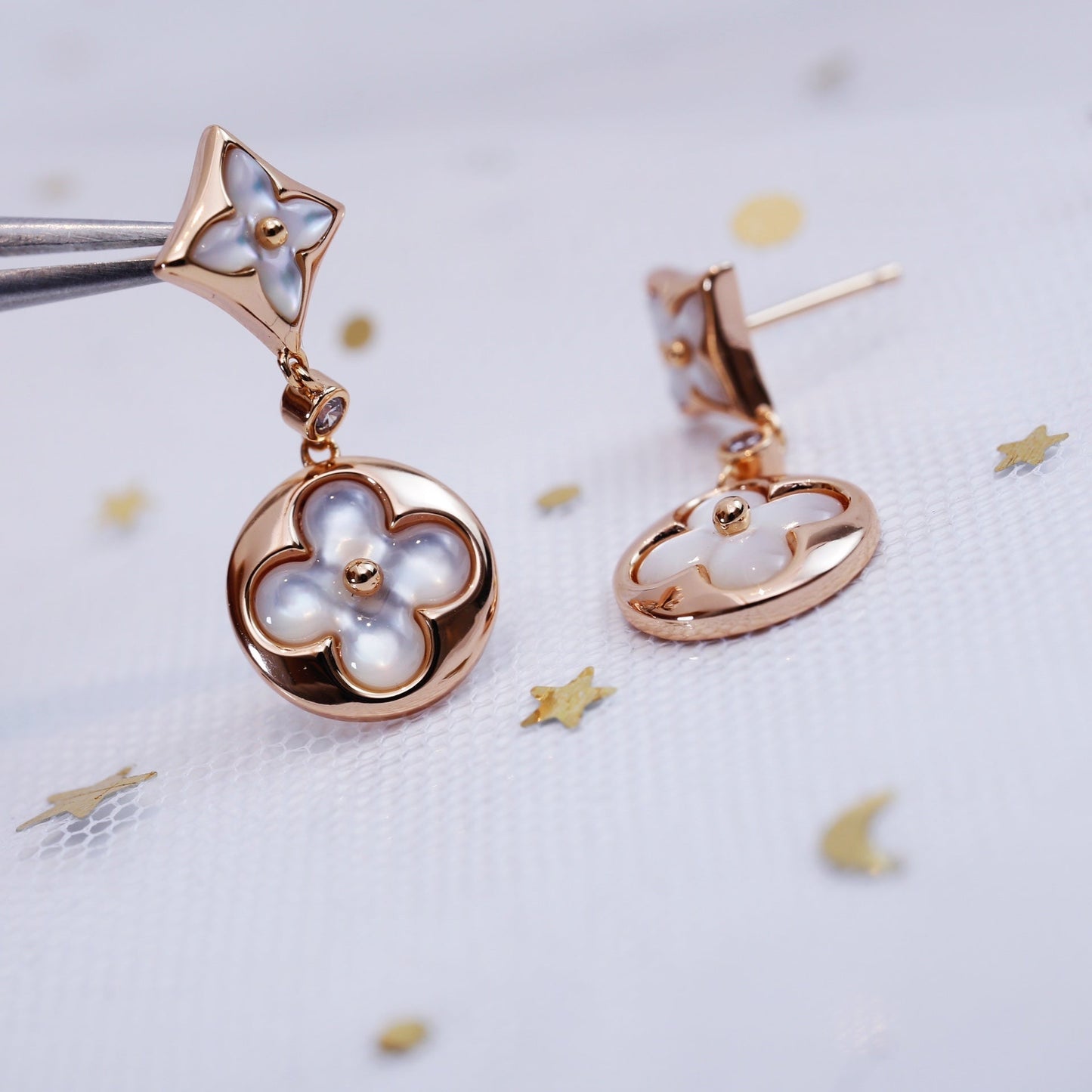 [Mystic Crown]STAR AND SUN PINK GOLD MOP DROP EARRINGS