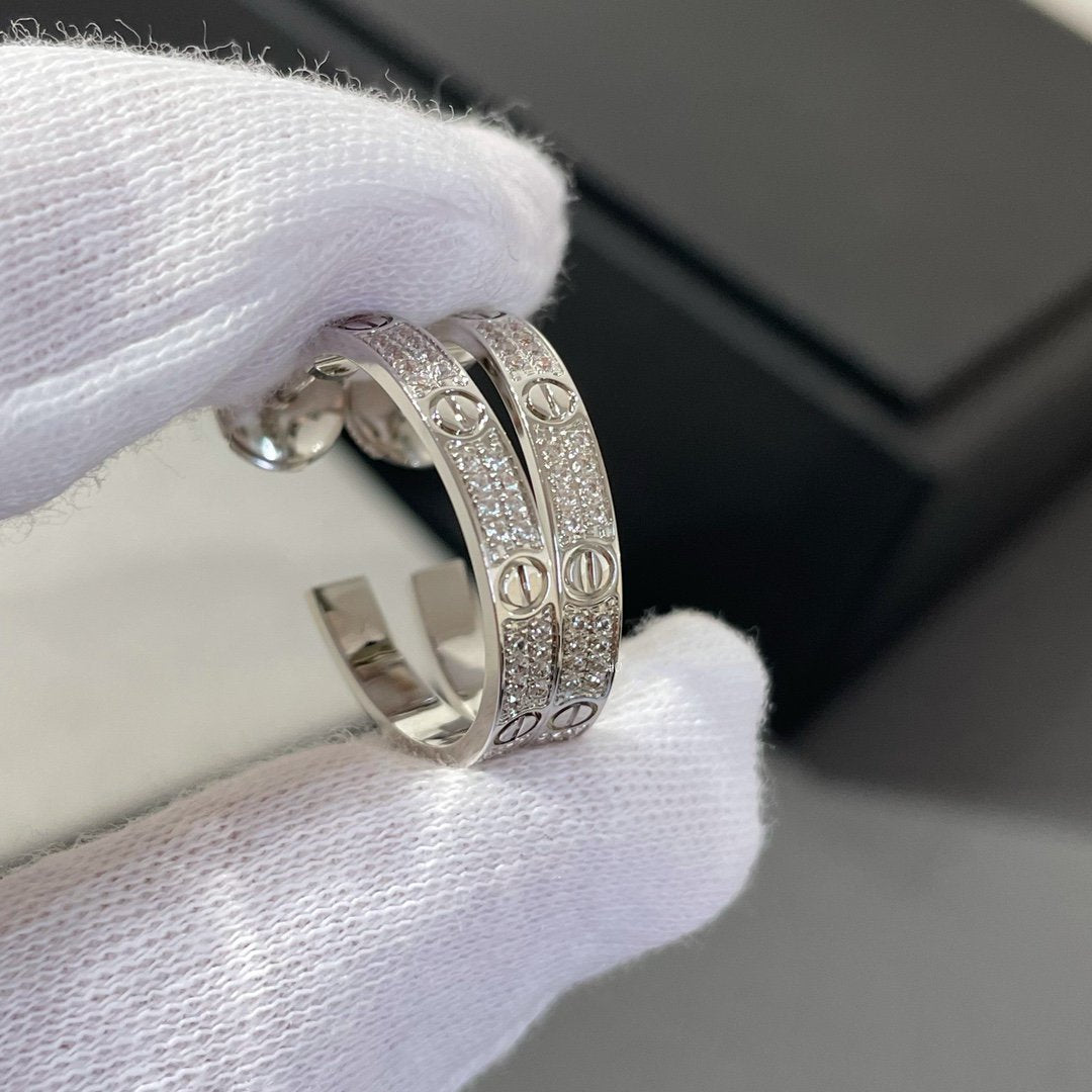 [Mystic Crown]LOVE DIAMOND SILVER HOOP EARRINGS