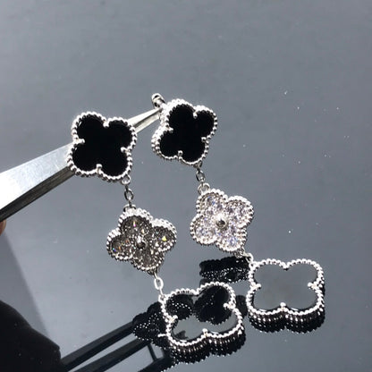 [Mystic Crown]CLOVER 3 MOTIF DIAMOND ONYX SILVER EARRINGS