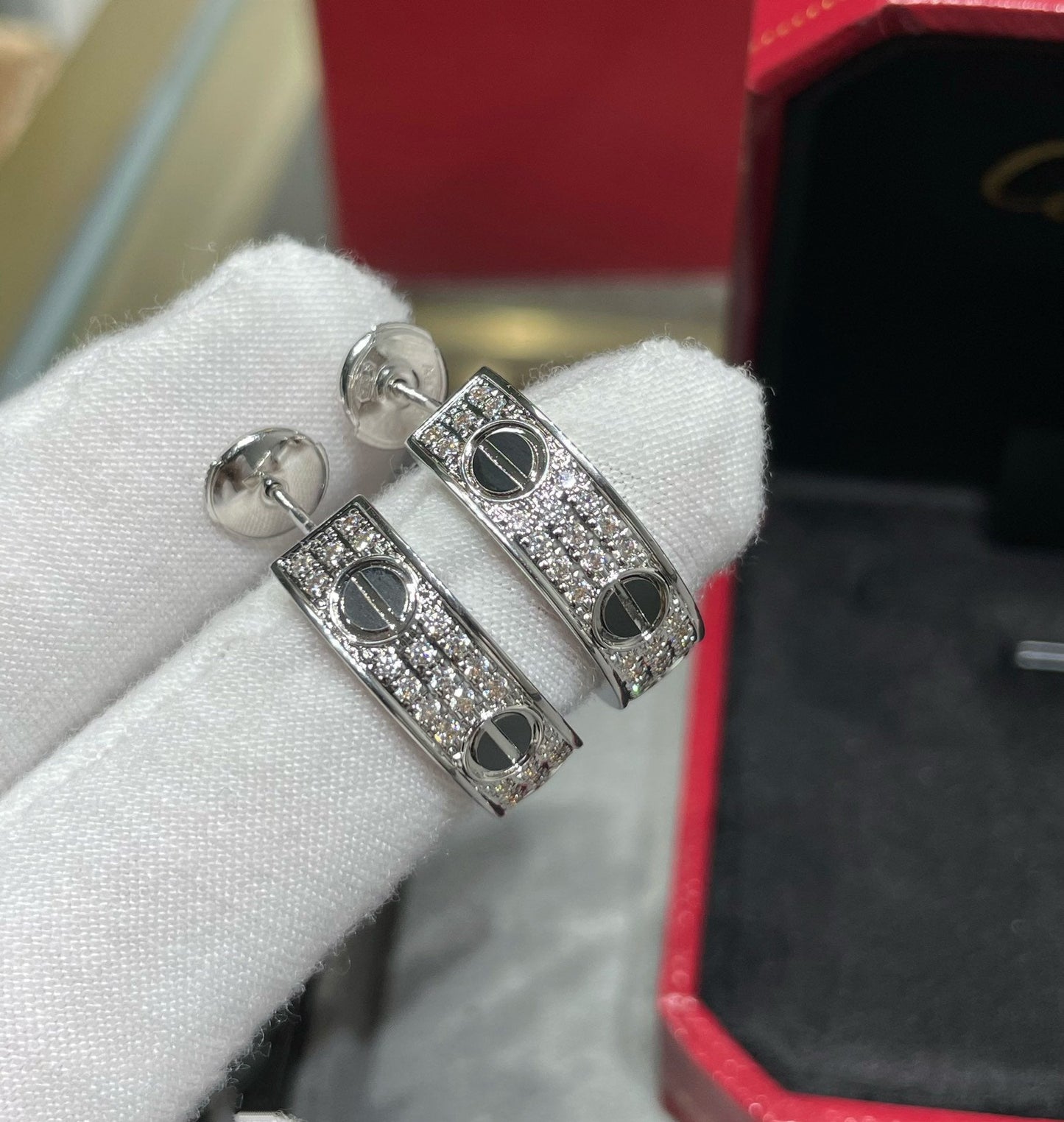 [Mystic Crown]LOVE CERAMIC DIAMOND PAVED SILVER EARRINGS