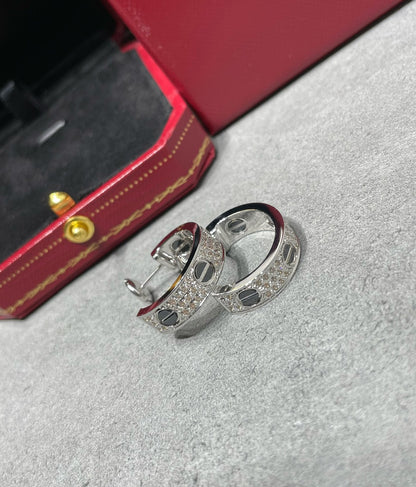 [Mystic Crown]LOVE CERAMIC DIAMOND PAVED SILVER EARRINGS