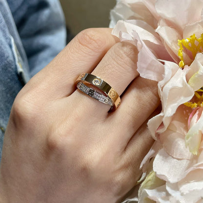 [Mystic Crown]LOVE PINK GOLD SILVER DIAMOND DOUBLE RING
