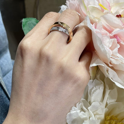 [Mystic Crown]LOVE PINK GOLD SILVER DIAMOND DOUBLE RING