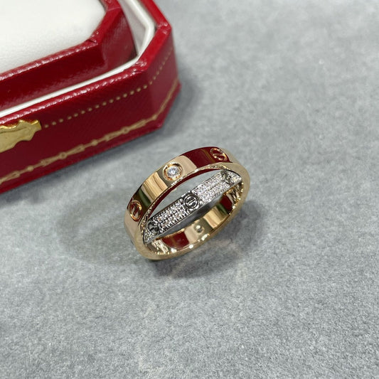 [Mystic Crown]LOVE PINK GOLD SILVER DIAMOND DOUBLE RING