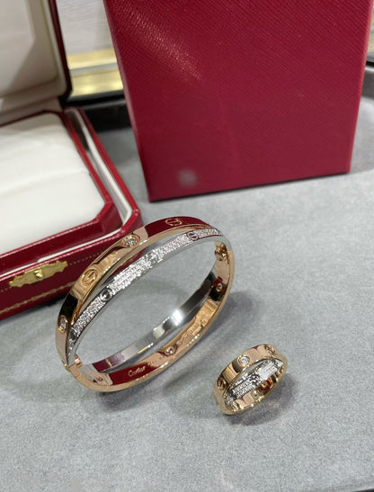 [Mystic Crown]LOVE PINK GOLD SILVER DIAMOND DOUBLE RING
