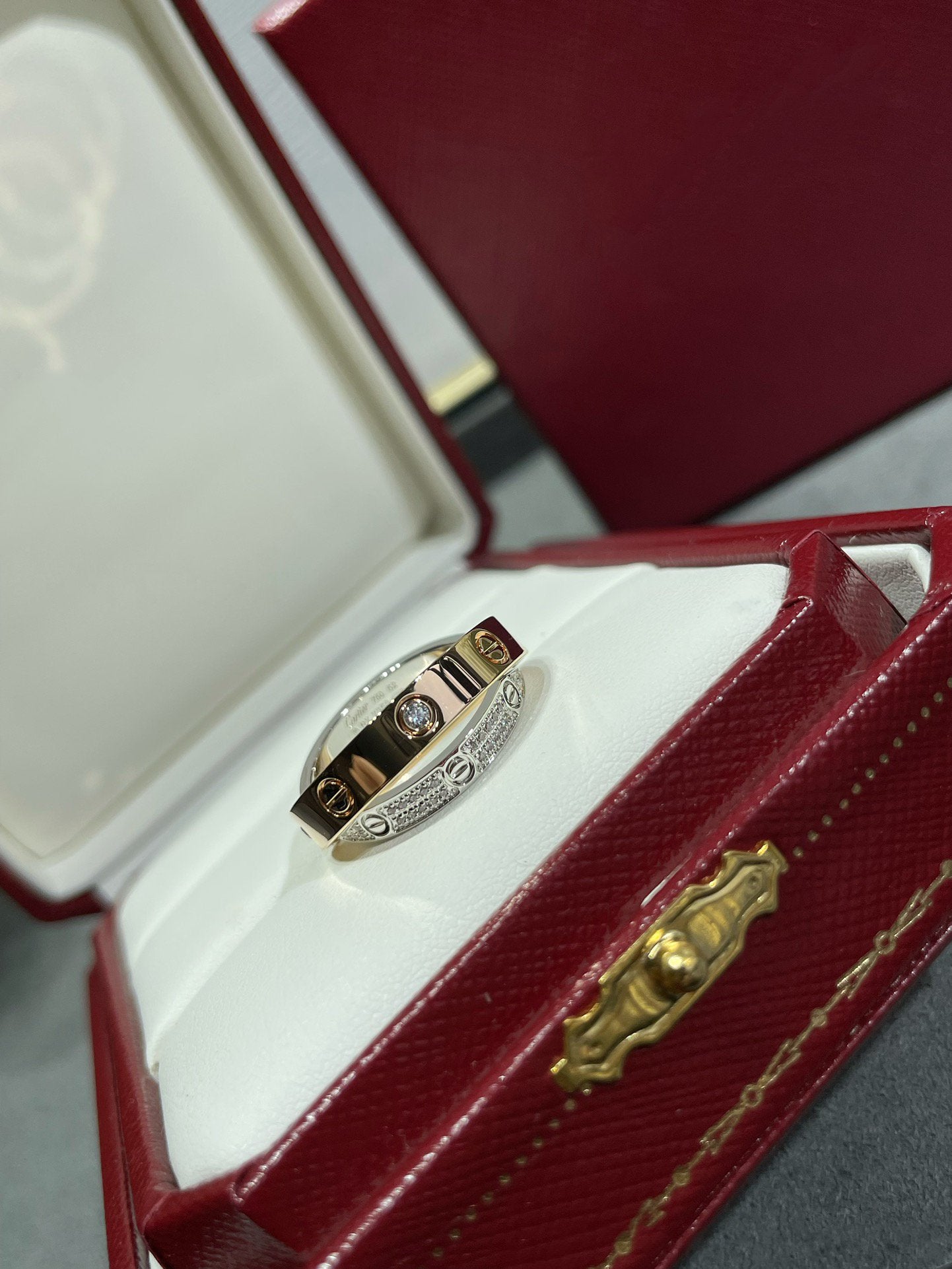 [Mystic Crown]LOVE PINK GOLD SILVER DIAMOND DOUBLE RING