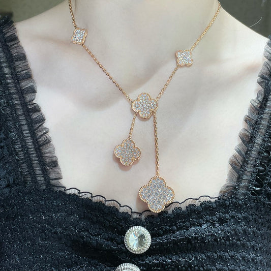 [Mystic Crown]CLOVER 6 MOTIF DIAMOND PAVED NECKLACE