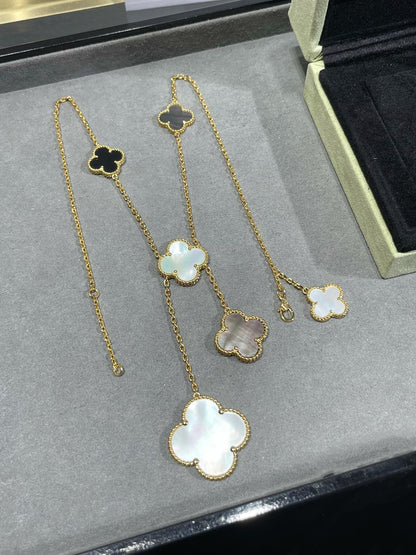[Mystic Crown]CLOVER 6 MOTIF MOP ONYX GOLD NECKLACE