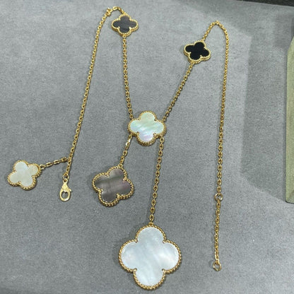 [Mystic Crown]CLOVER 6 MOTIF MOP ONYX GOLD NECKLACE