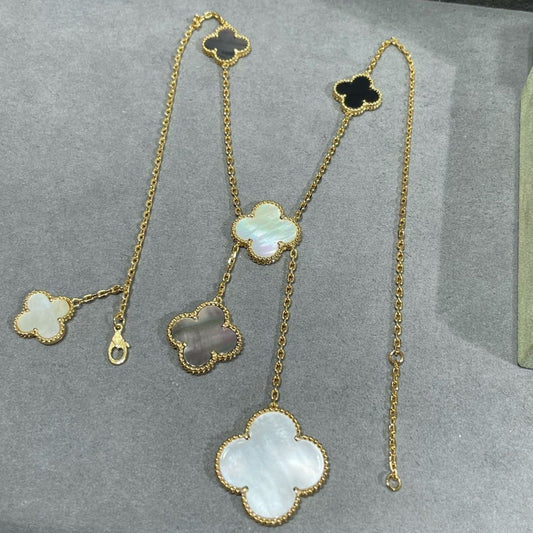 [Mystic Crown]CLOVER 6 MOTIF MOP ONYX GOLD NECKLACE