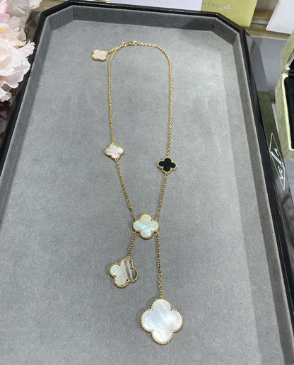 [Mystic Crown]CLOVER 6 MOTIF MOP ONYX GOLD NECKLACE