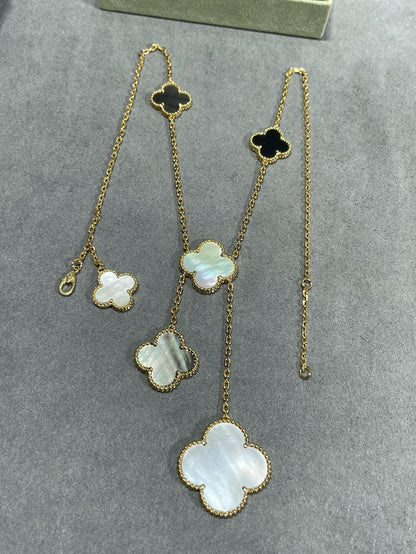 [Mystic Crown]CLOVER 6 MOTIF MOP ONYX GOLD NECKLACE