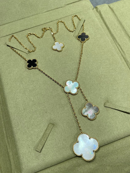 [Mystic Crown]CLOVER 6 MOTIF MOP ONYX GOLD NECKLACE