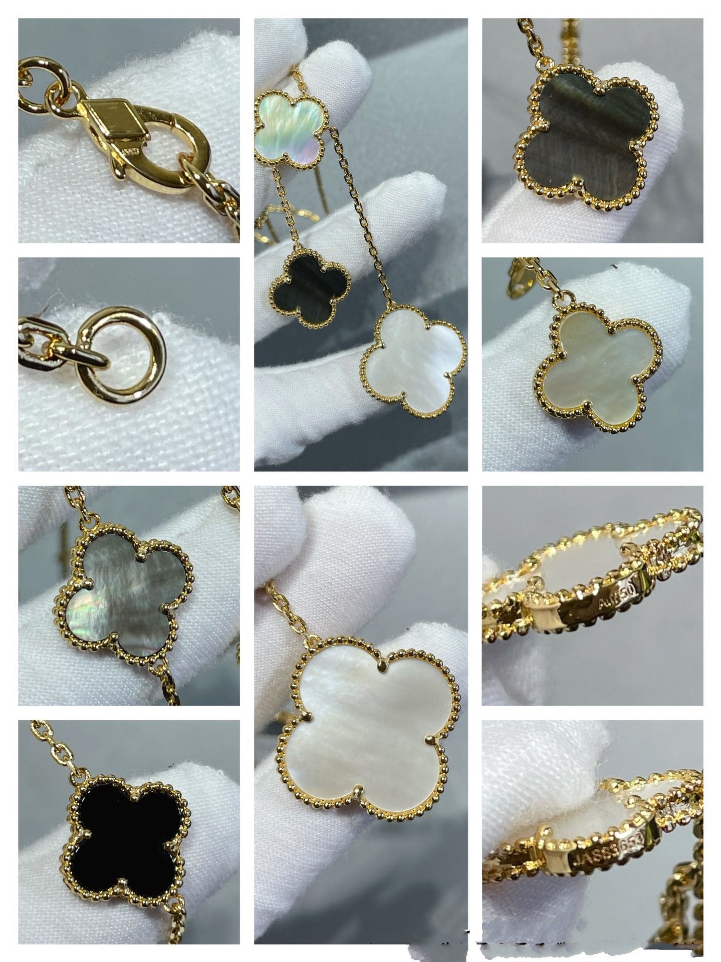 [Mystic Crown]CLOVER 6 MOTIF MOP ONYX GOLD NECKLACE